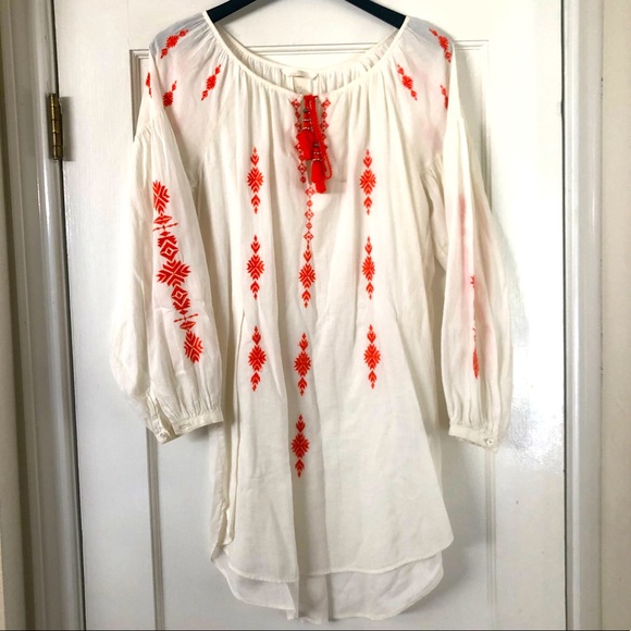 White & Orange Long Blouse - Picture 1 of 7